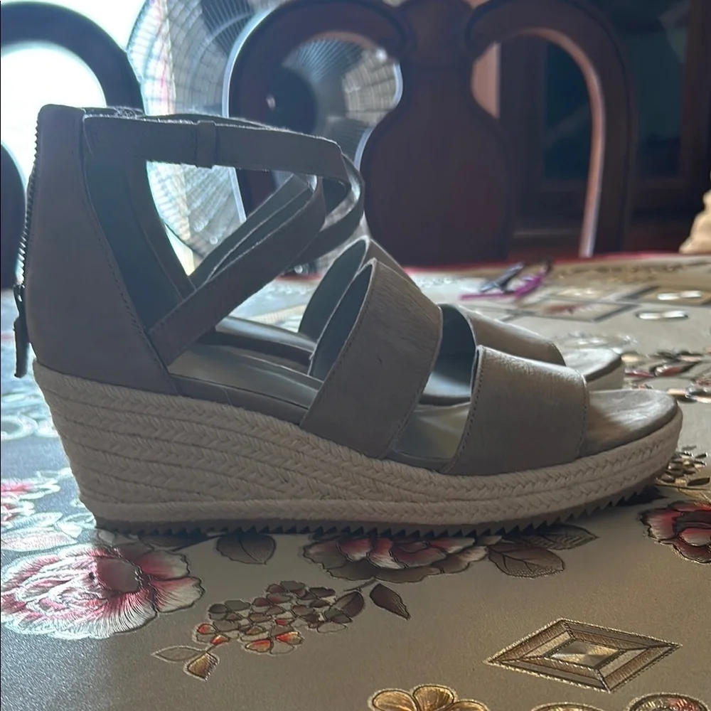 Tan Espadrille Platform Shoes with Crisscross Straps